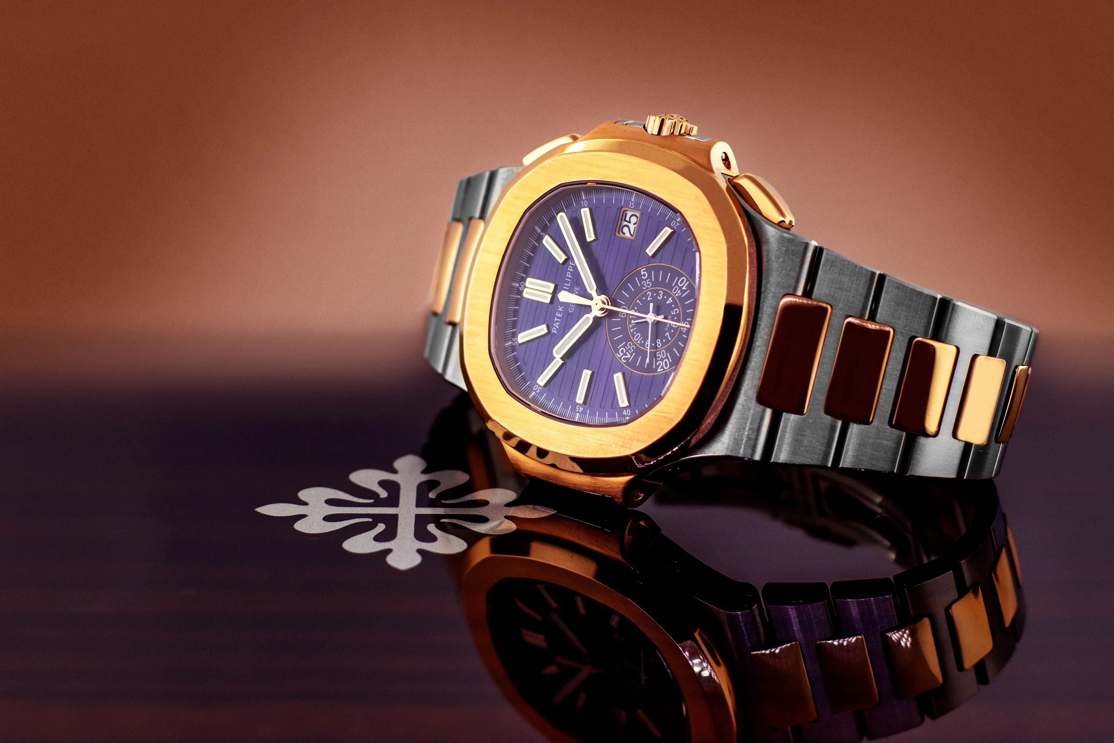 Patek Philippe Nautilus Rose Gold & Steel Blue Index Dial & Rose Gold Bezel 5980/1AR