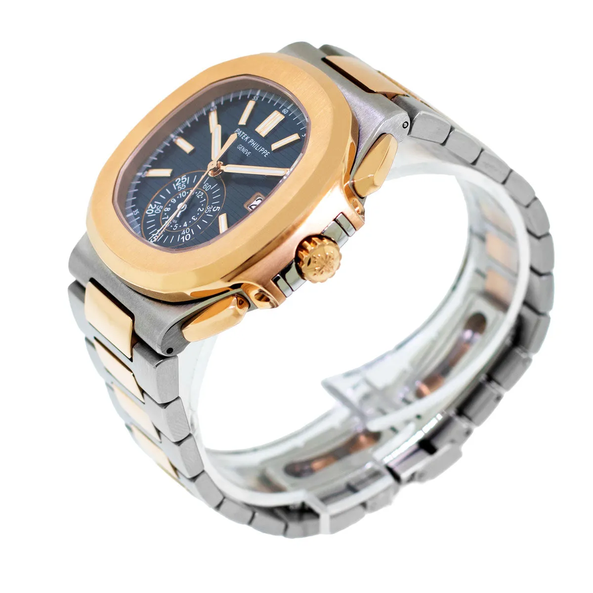 Patek Philippe Nautilus Rose Gold & Steel Blue Index Dial & Rose Gold Bezel 5980/1AR