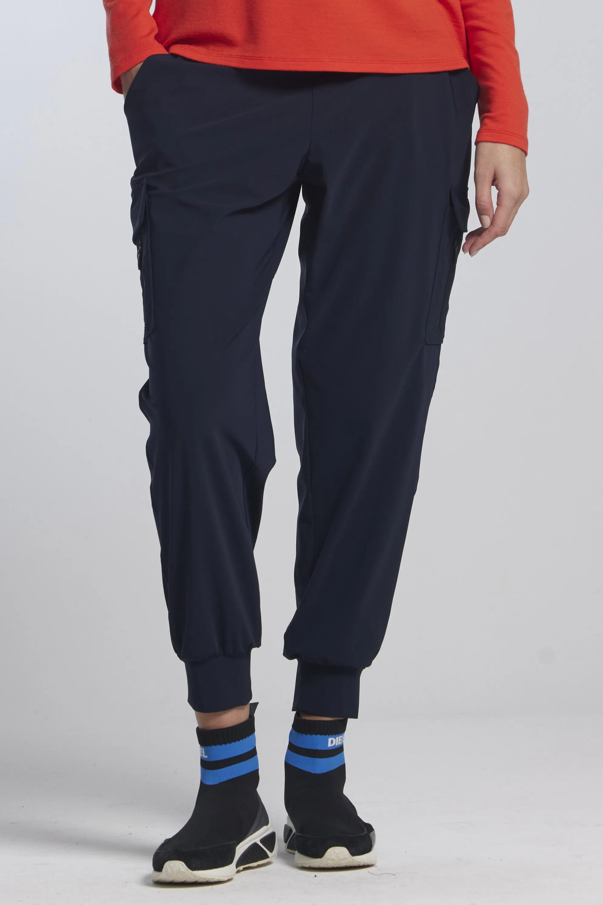 PAULA RYAN (Regular Length) Zip Detailed Pocket Cuffed Pant - Navy