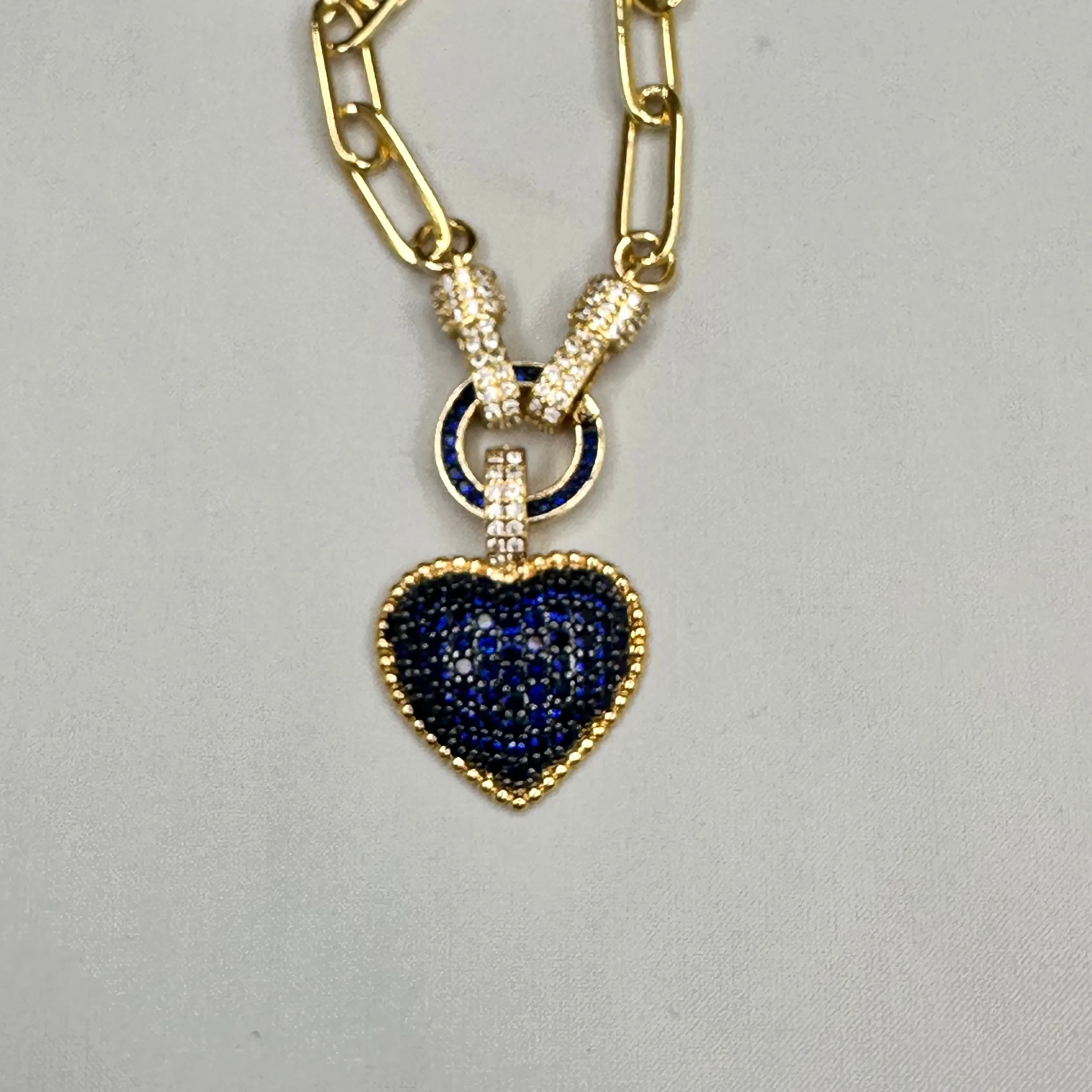 Pave Heart pendant in Paper Clip Chain Necklace | Erika Williner Designs