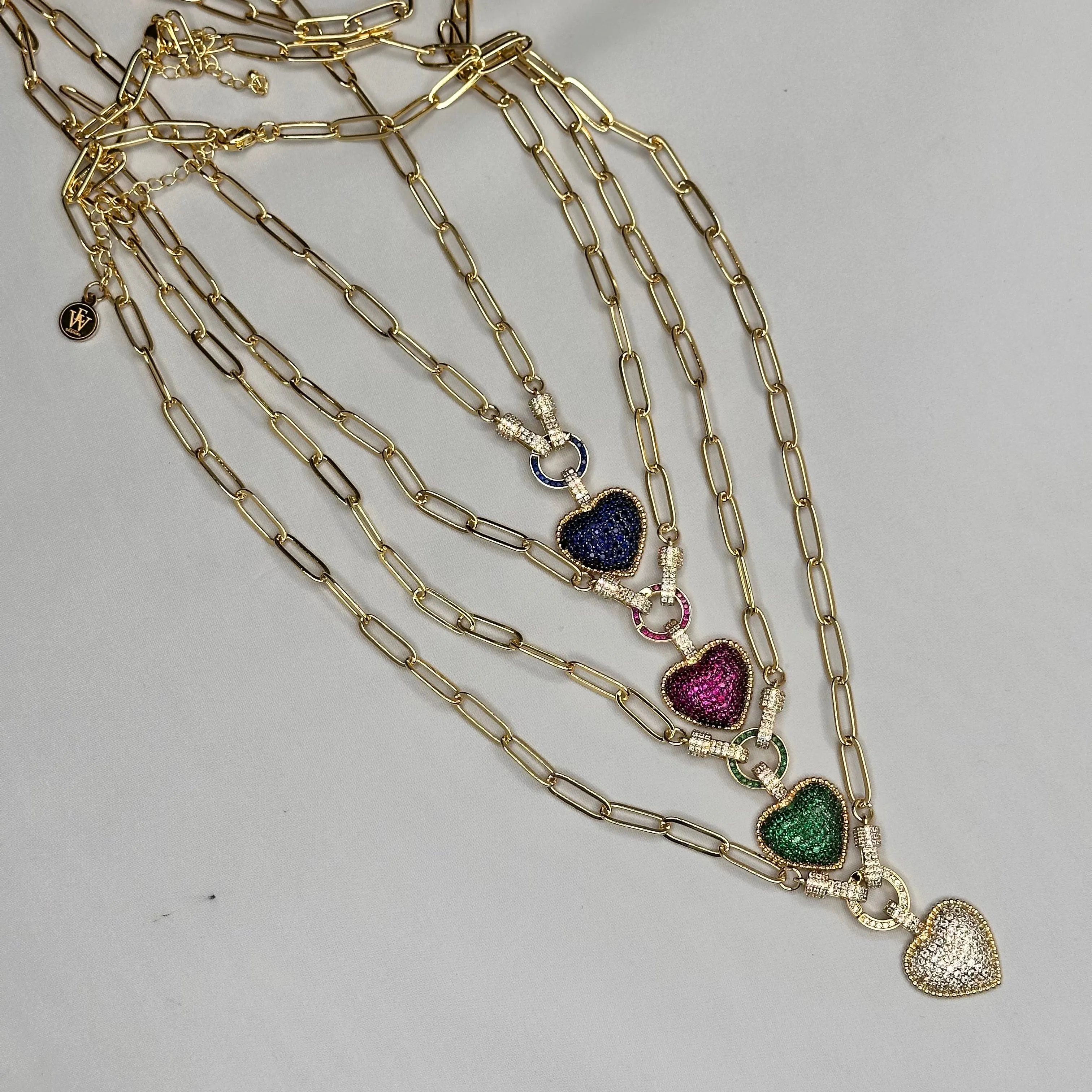 Pave Heart pendant in Paper Clip Chain Necklace | Erika Williner Designs