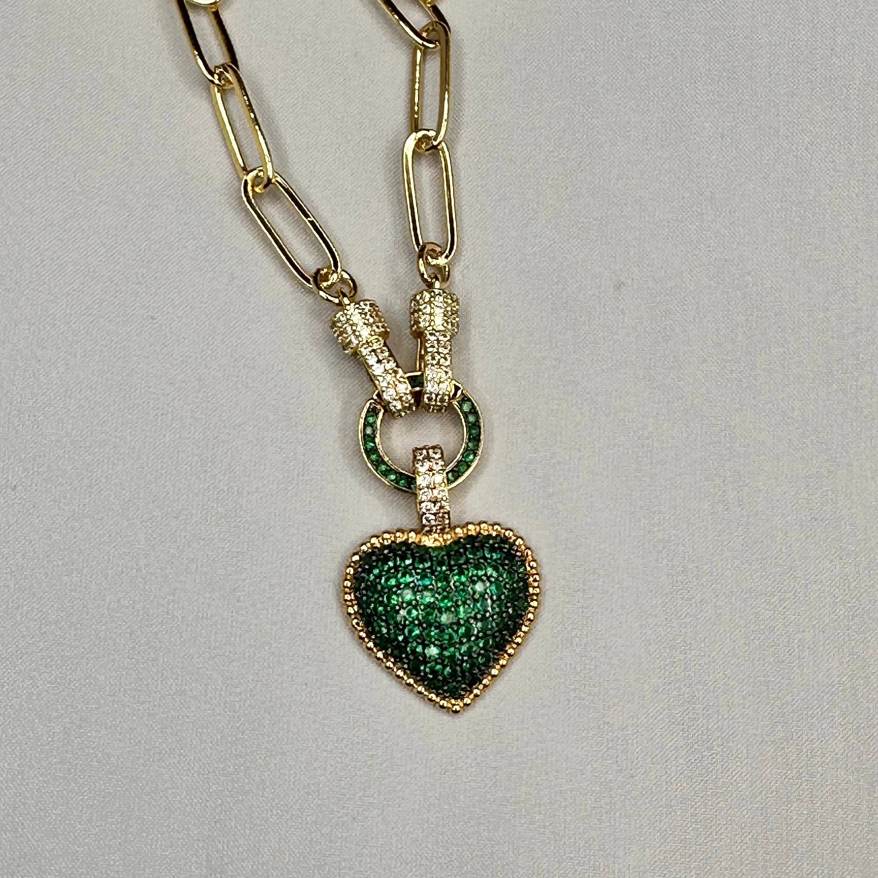 Pave Heart pendant in Paper Clip Chain Necklace | Erika Williner Designs
