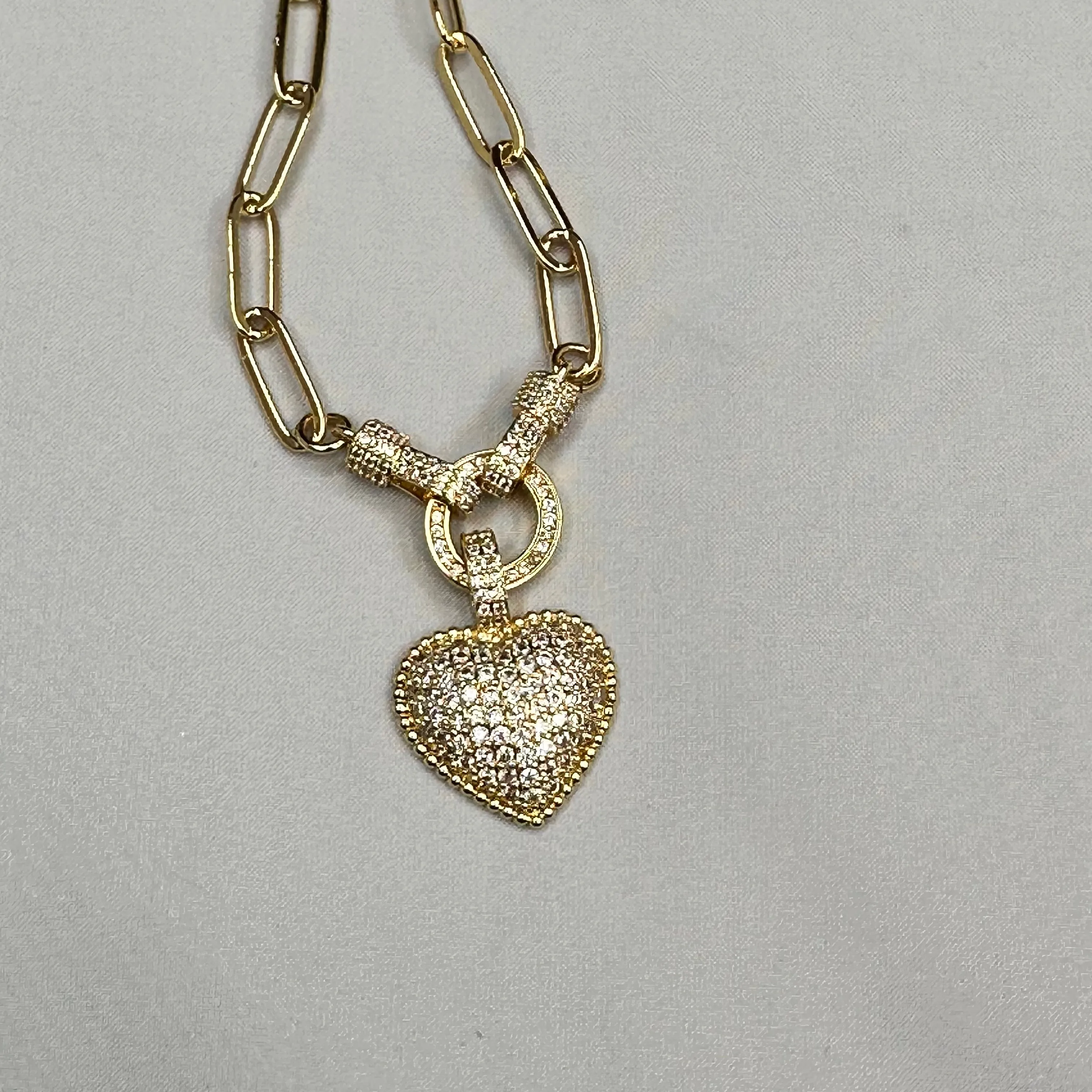 Pave Heart pendant in Paper Clip Chain Necklace | Erika Williner Designs