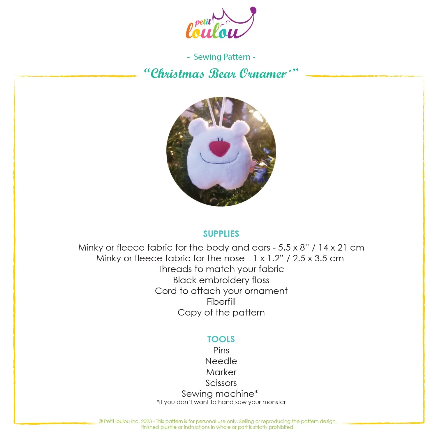 PDF Sewing Pattern - Christmas Bear Ornament