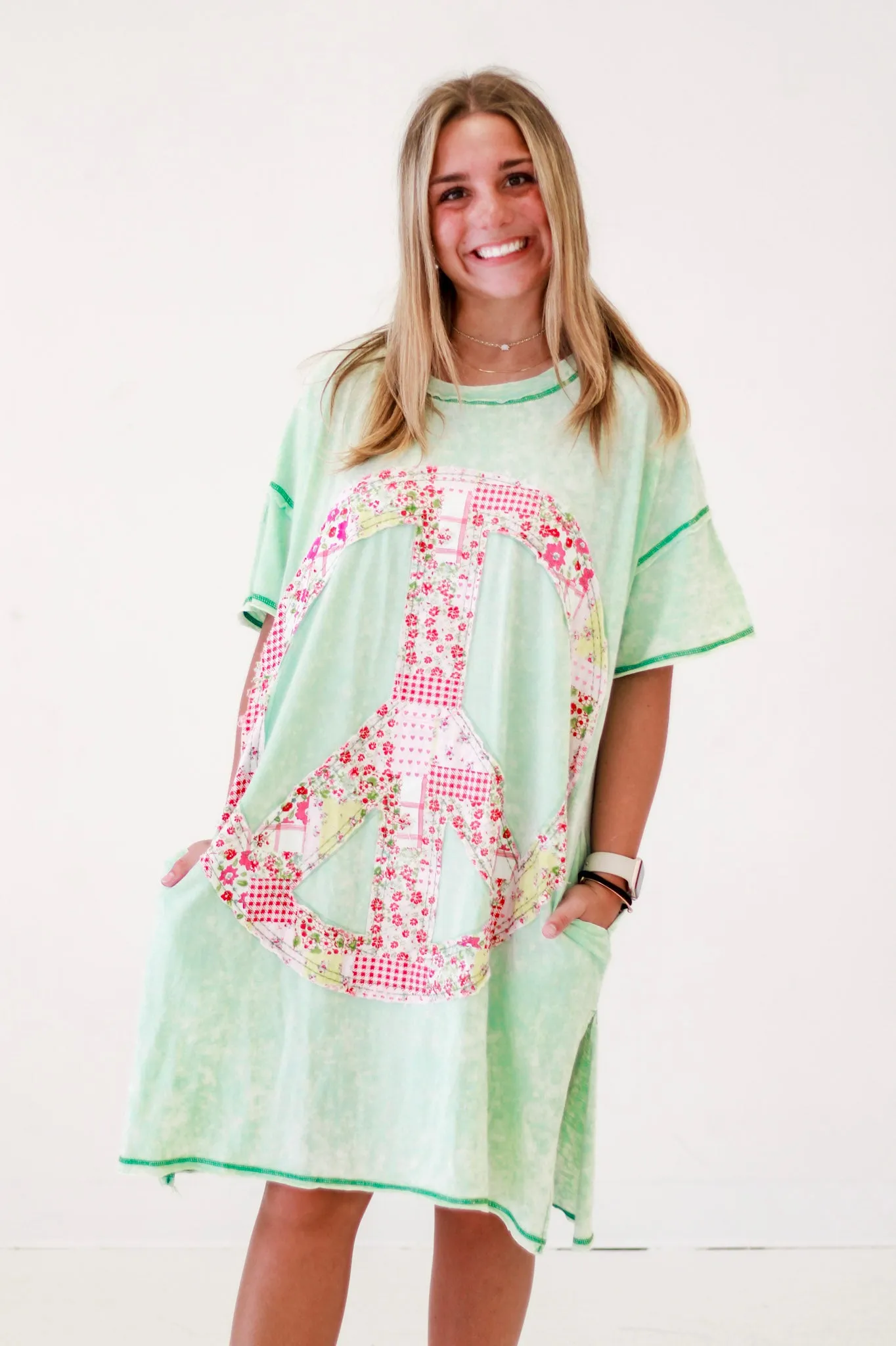 Peace Sign Dress in Mint
