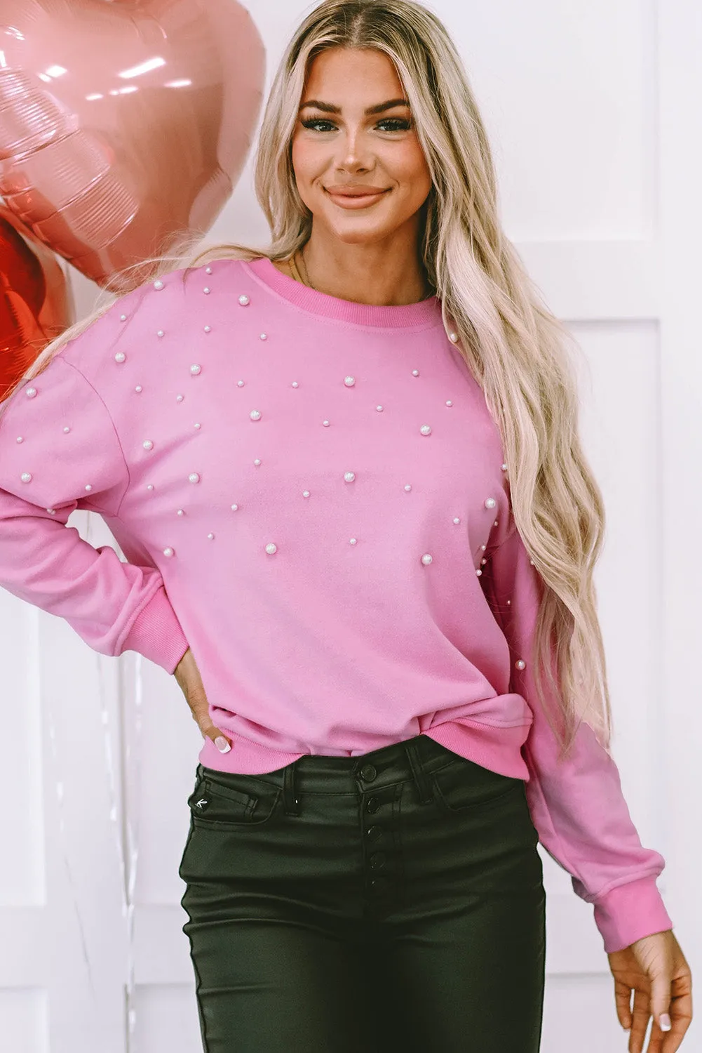 Pearl Embossed Pink Crewneck