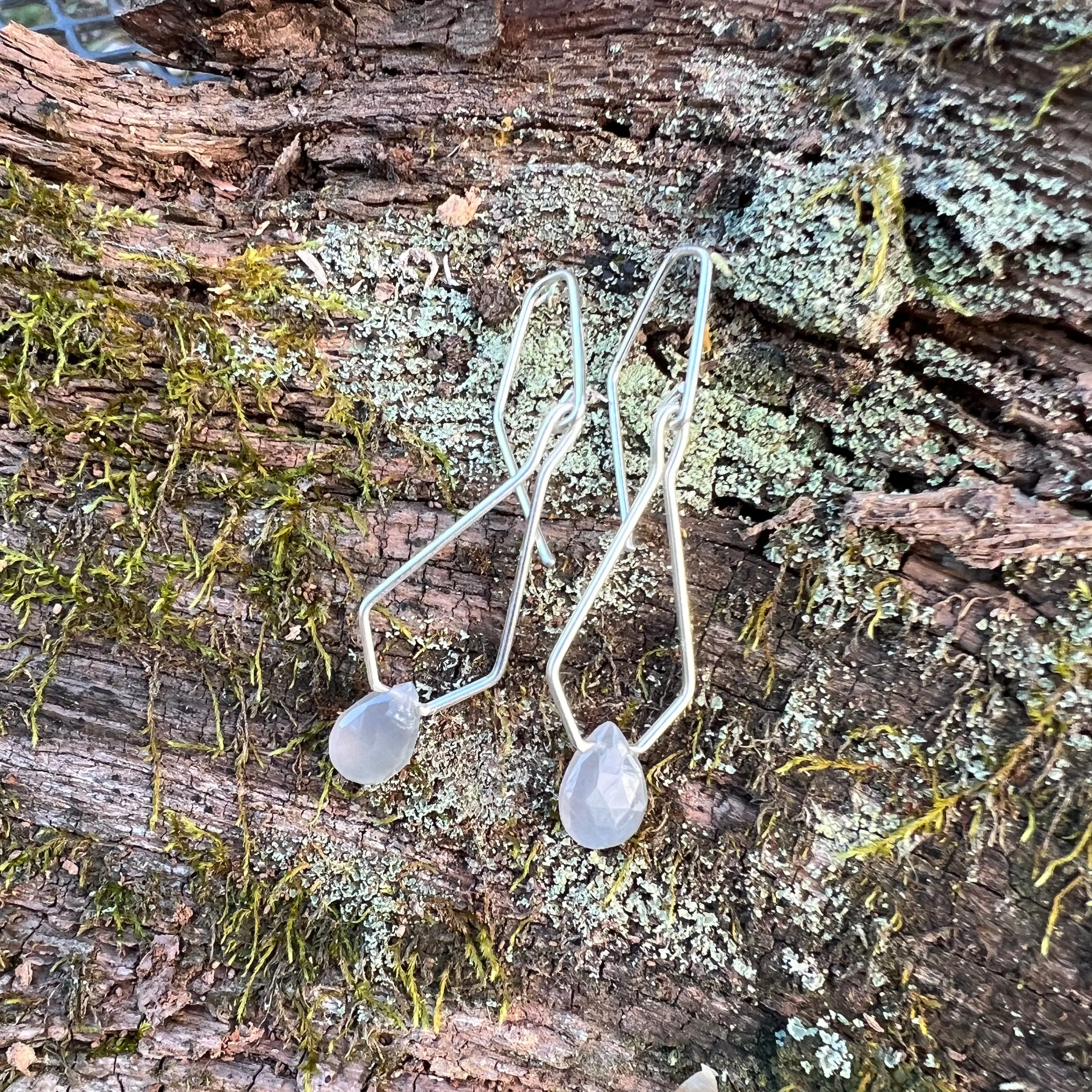 Pentagonal Drop Earrings Handmade with Rainbow Moonstone