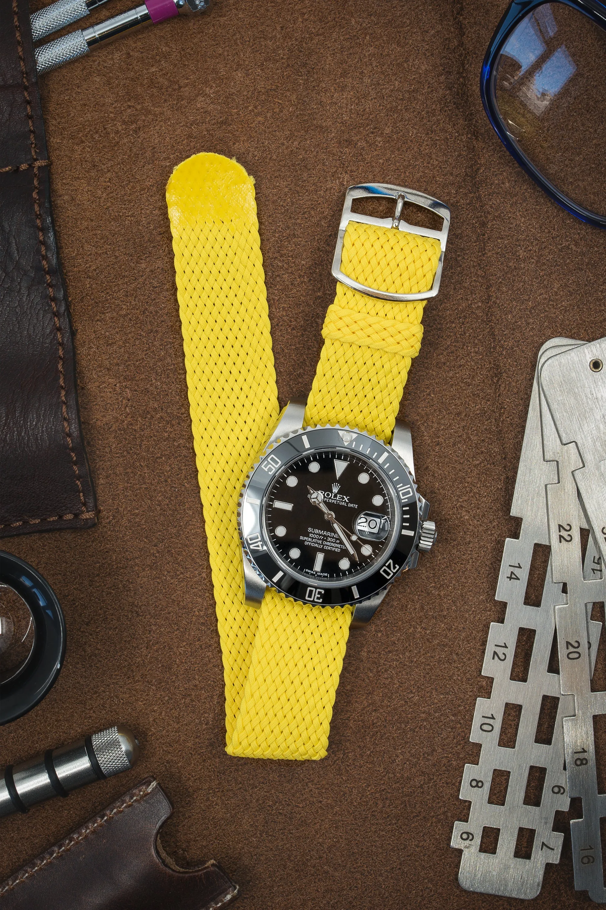 PERLON Braided One Piece Watch Strap & Buckle in YELLOW