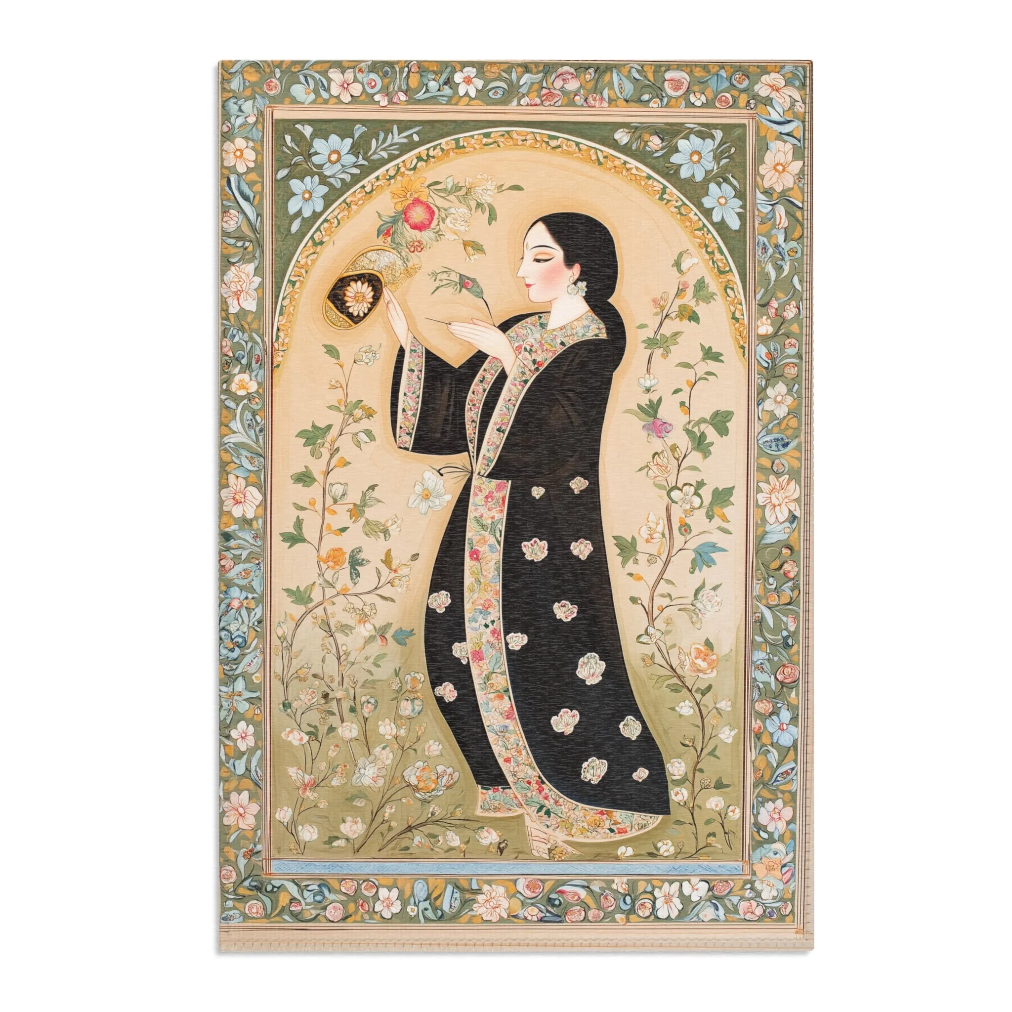 Persian Elegance Floral Black Robe Art Rugs