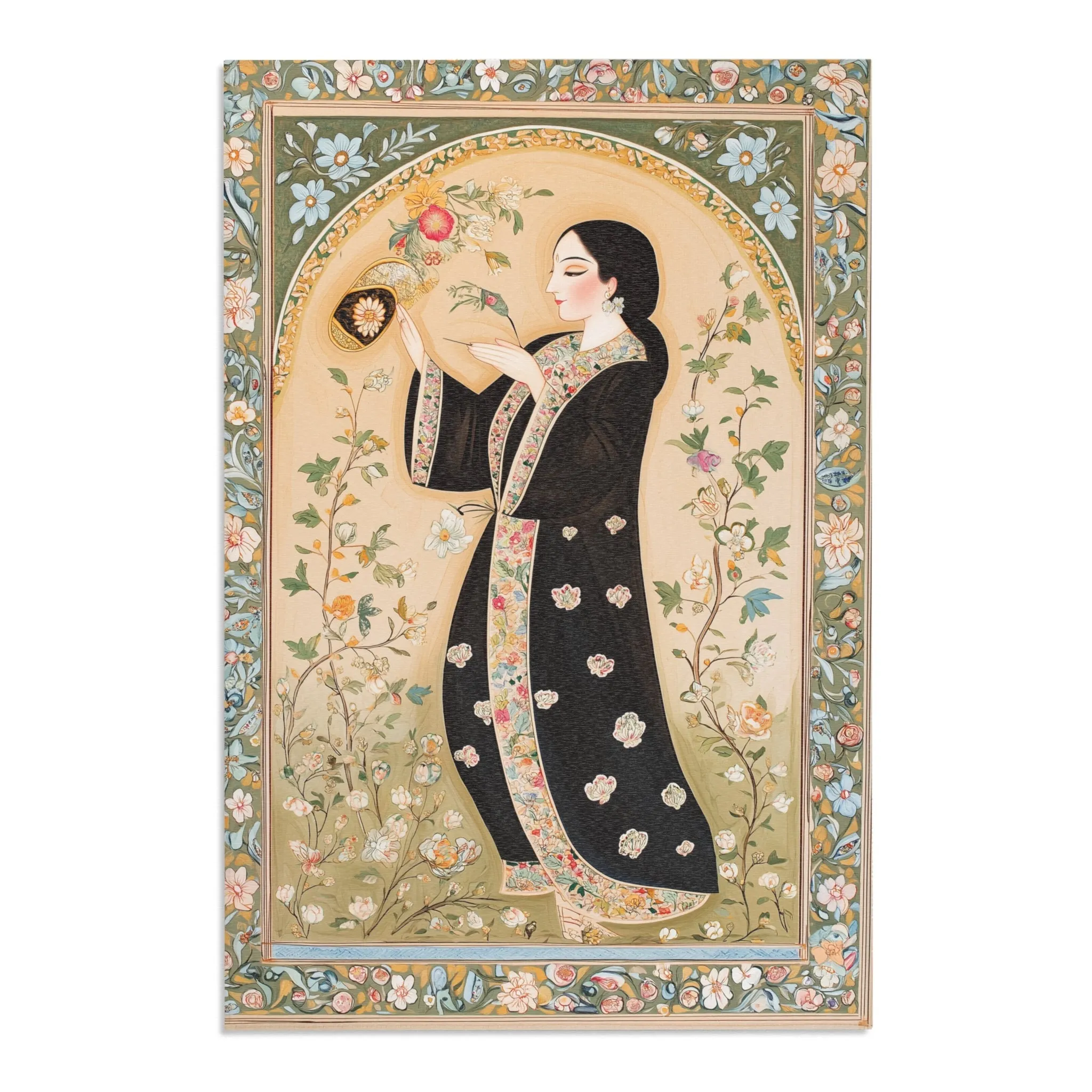 Persian Elegance Floral Black Robe Art Rugs