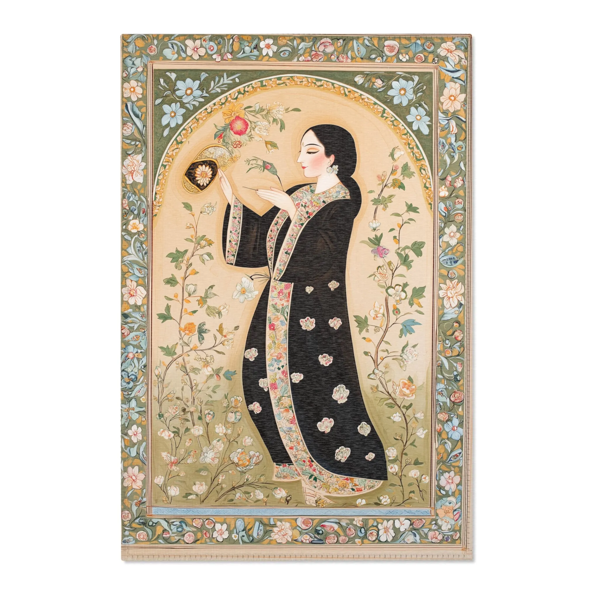 Persian Elegance Floral Black Robe Art Rugs