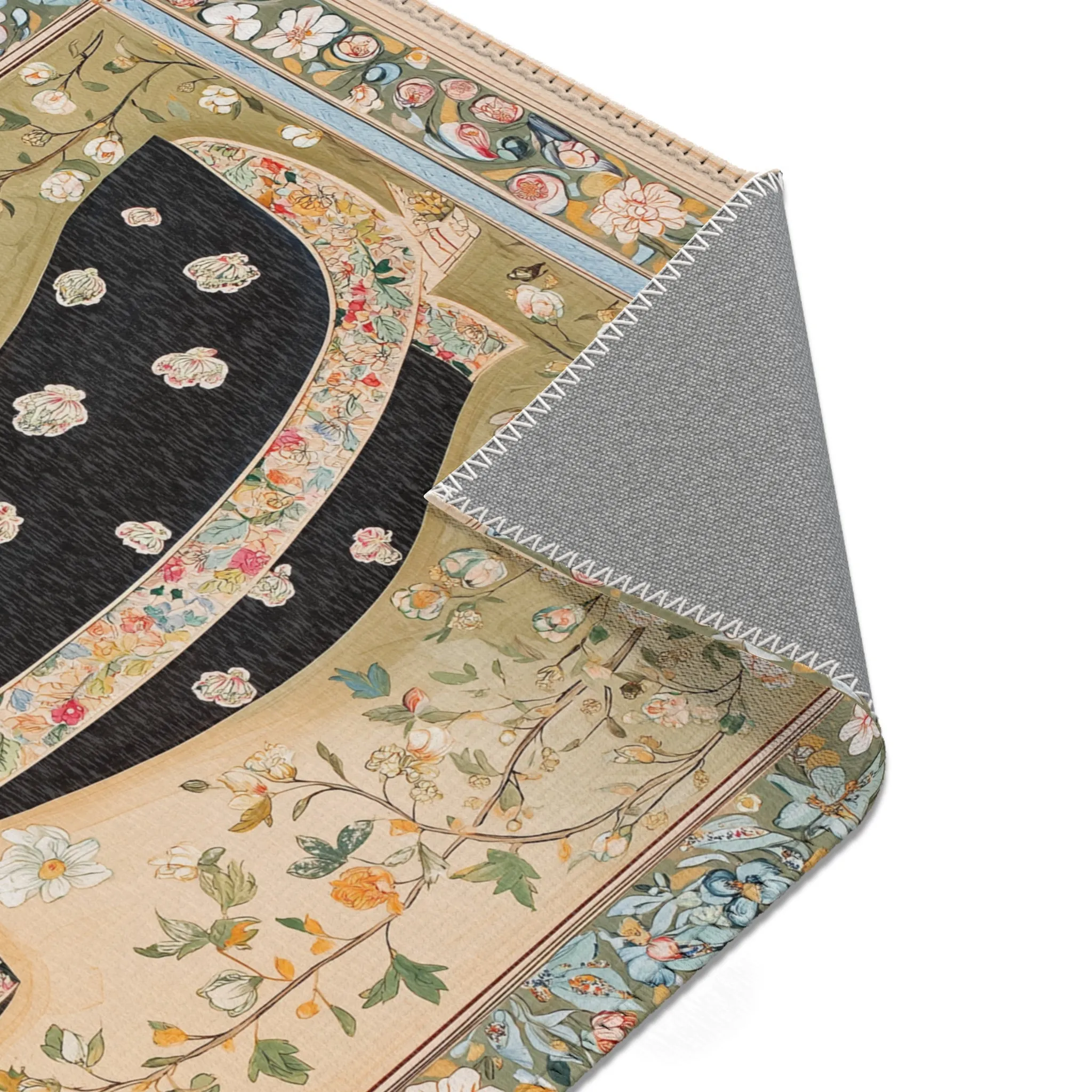 Persian Elegance Floral Black Robe Art Rugs