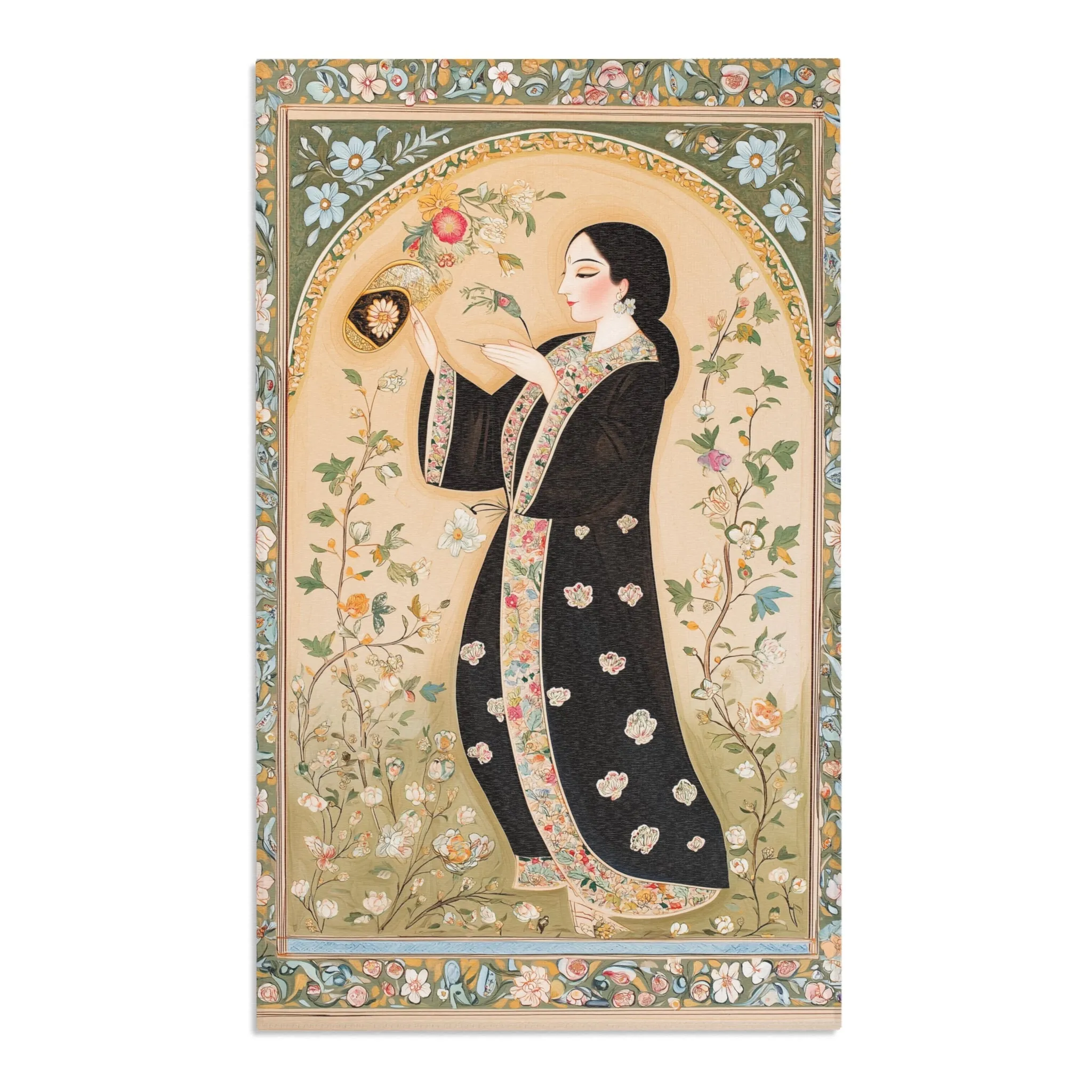 Persian Elegance Floral Black Robe Art Rugs