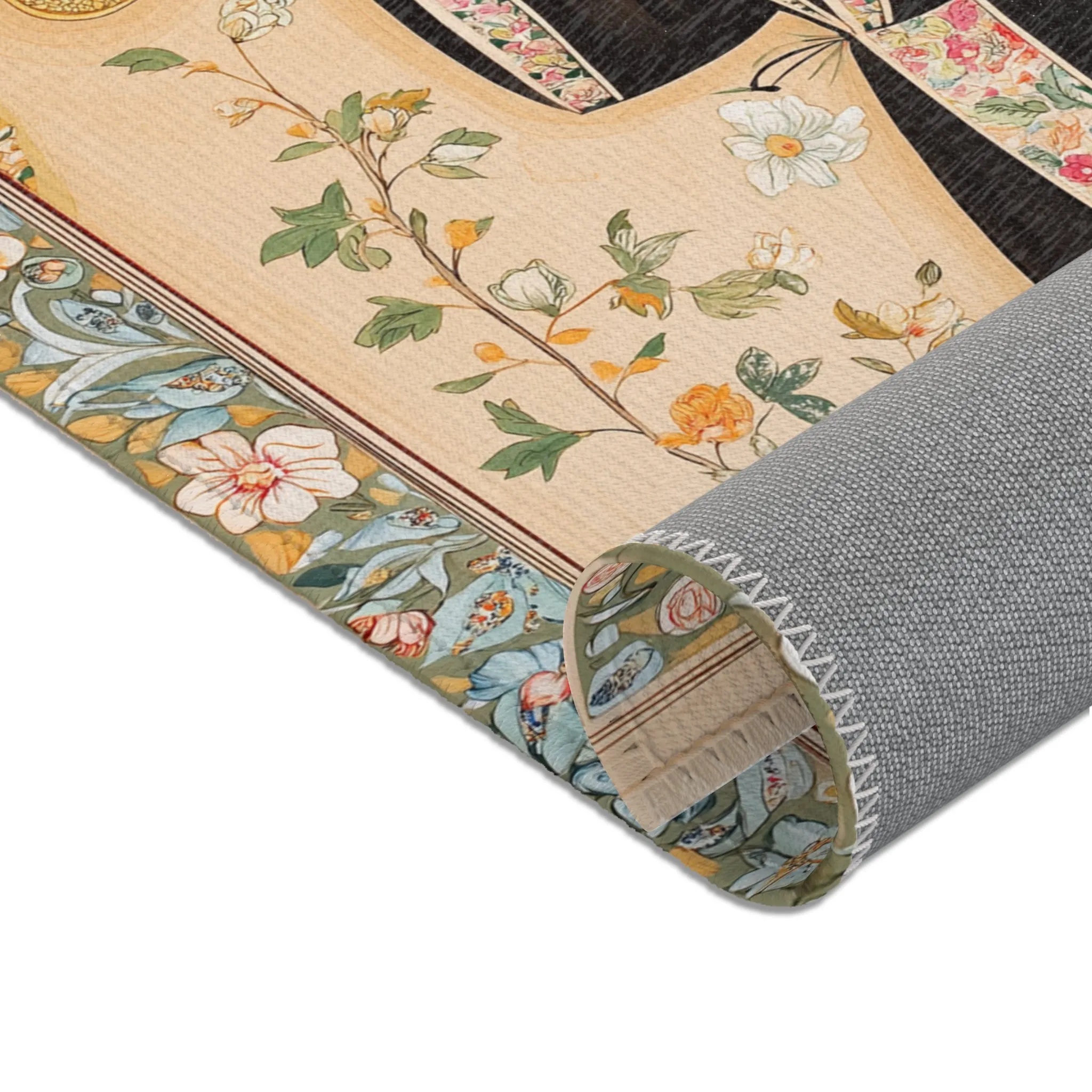 Persian Elegance Floral Black Robe Art Rugs