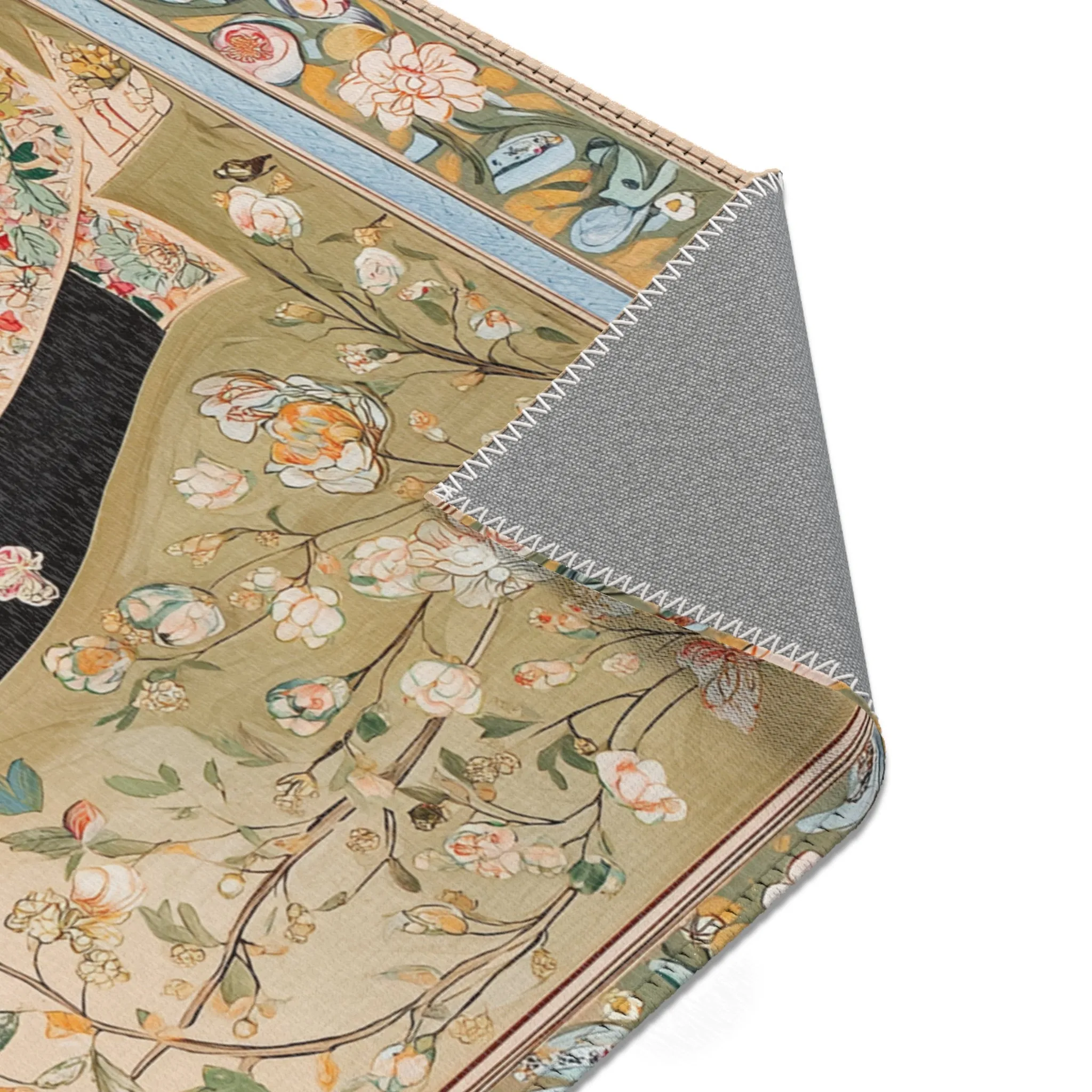 Persian Elegance Floral Black Robe Art Rugs