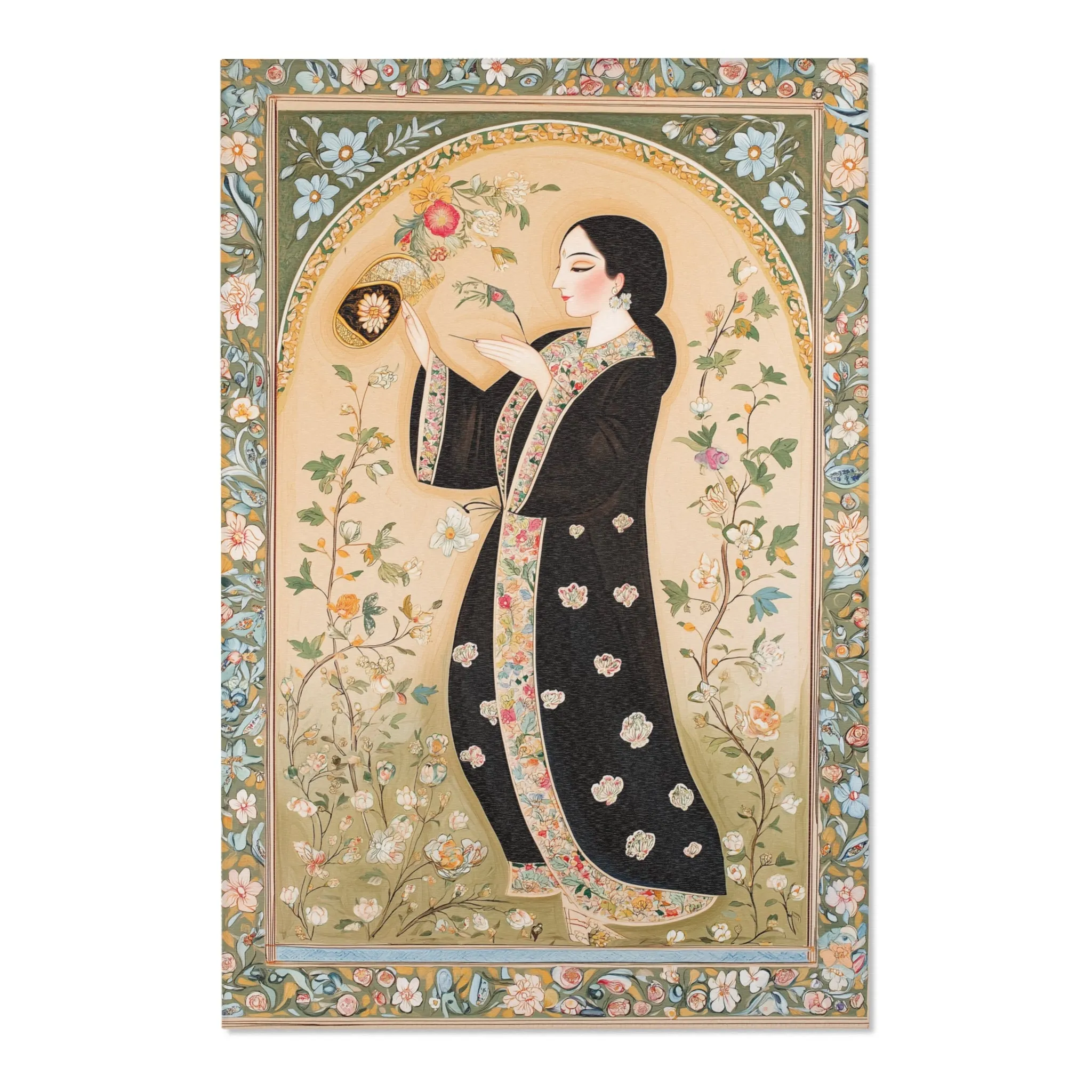 Persian Elegance Floral Black Robe Art Rugs