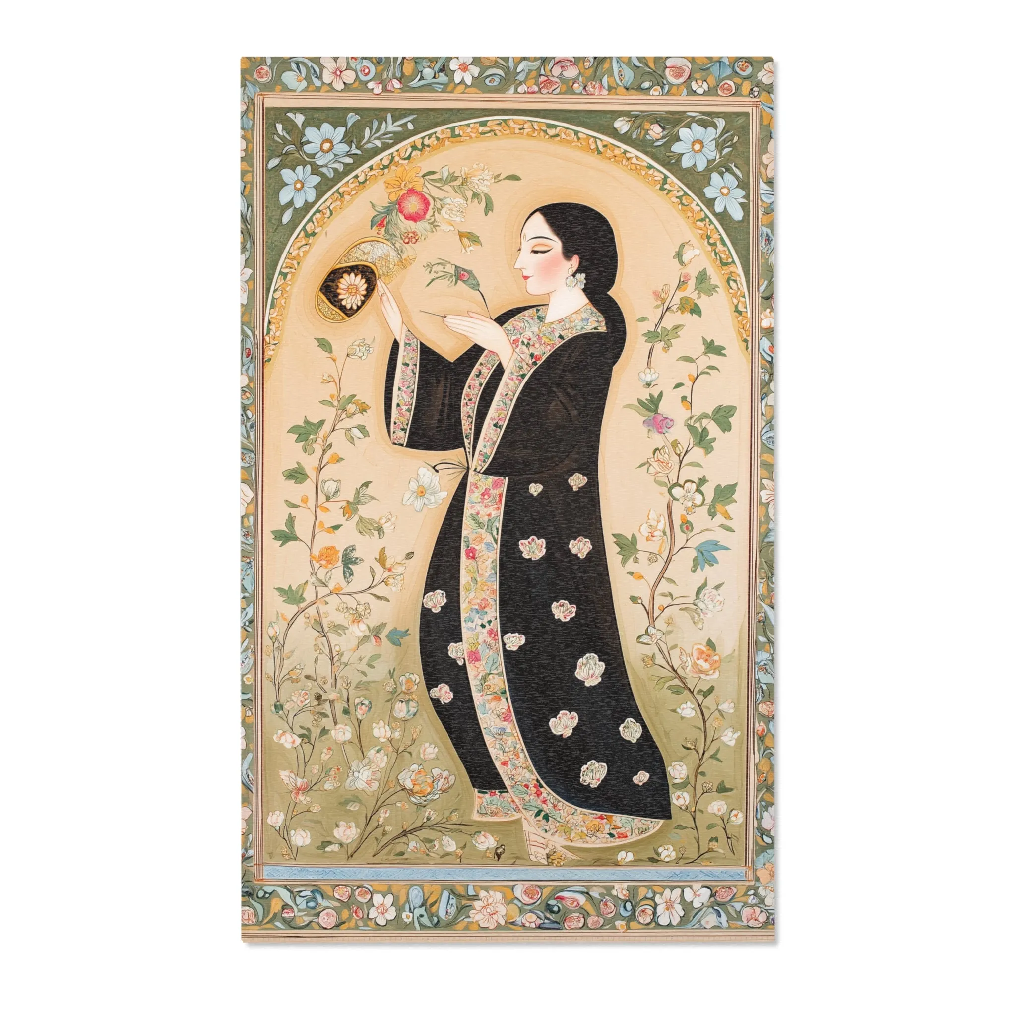 Persian Elegance Floral Black Robe Art Rugs