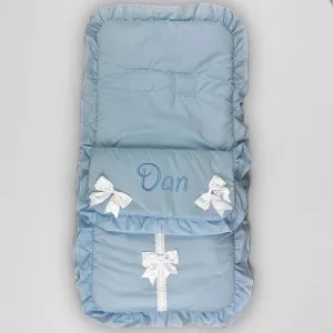 Personalised Blue Cosy Toes / Footmuff - With White Bows
