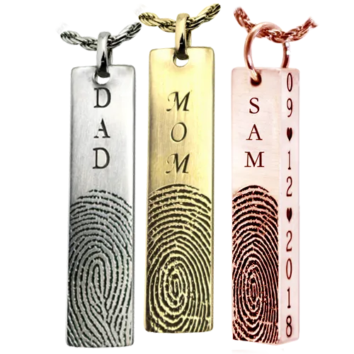 Personalized Bar Pendant Vertical Fingerprint