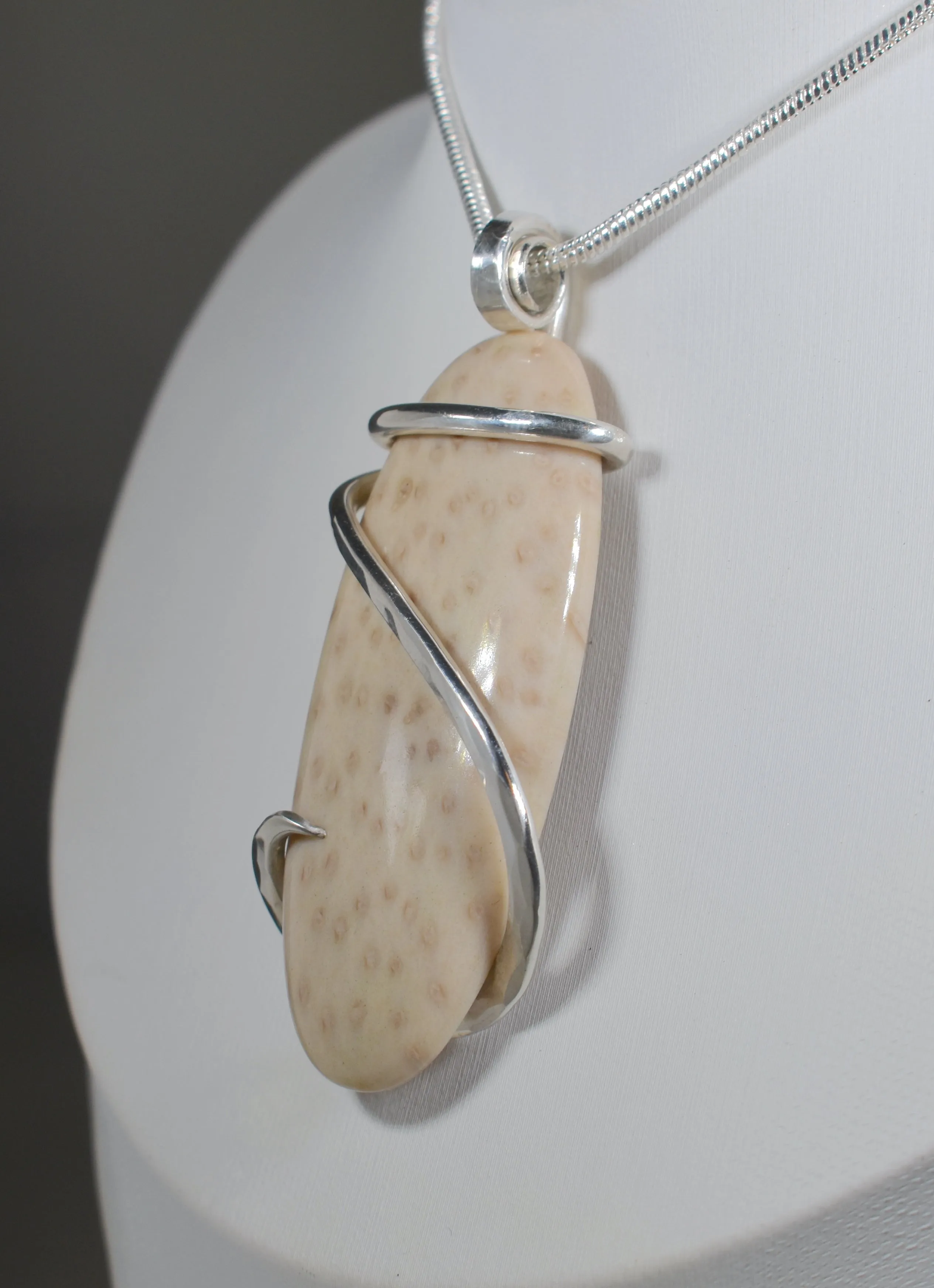 Petrified Palm Wood Handmade Stone Pendant Wrapped in Silver
