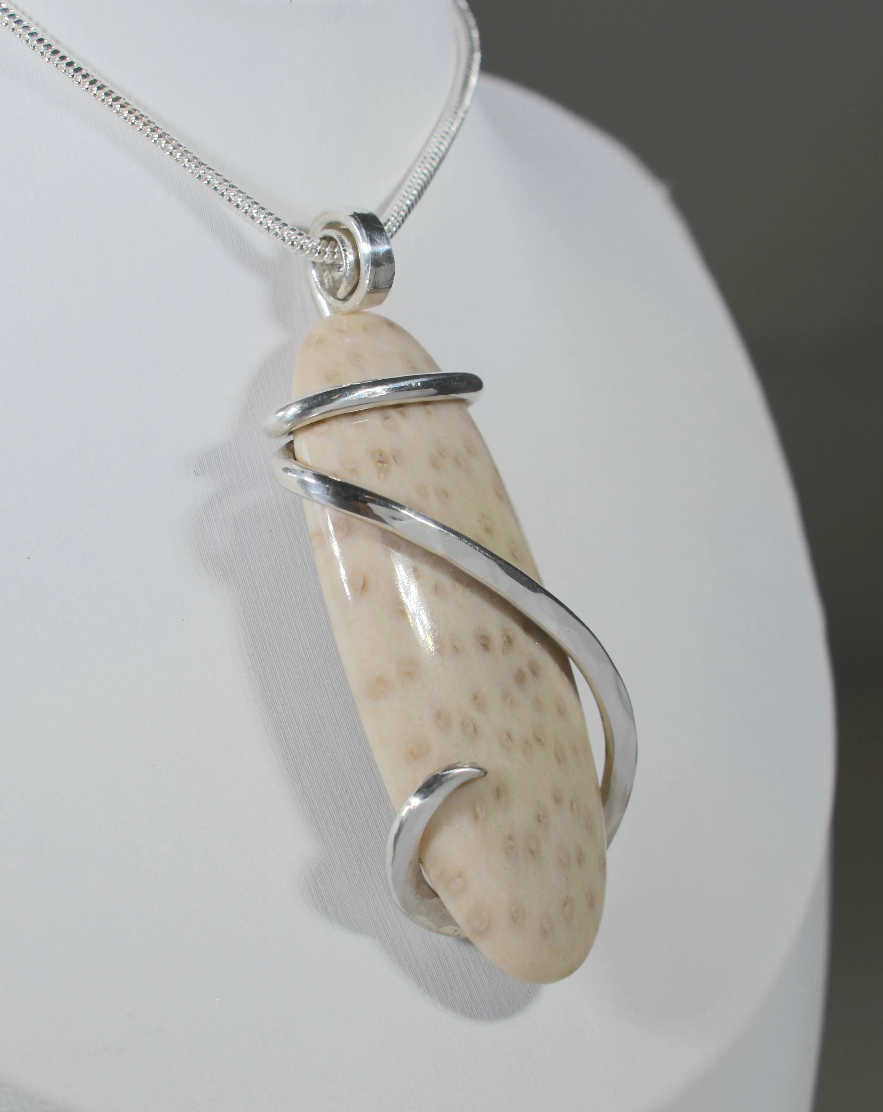 Petrified Palm Wood Handmade Stone Pendant Wrapped in Silver