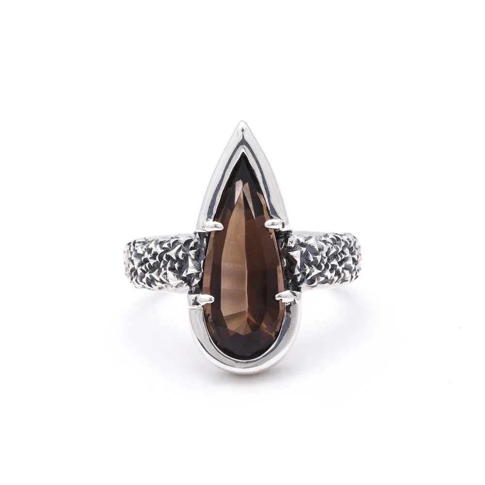 PHOENIX TEAR RING | SMOKEY QUARTZ