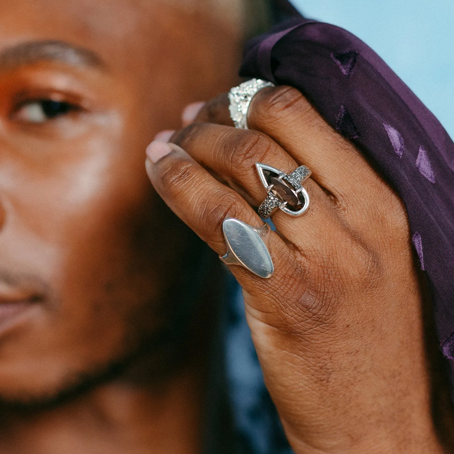 PHOENIX TEAR RING | SMOKEY QUARTZ