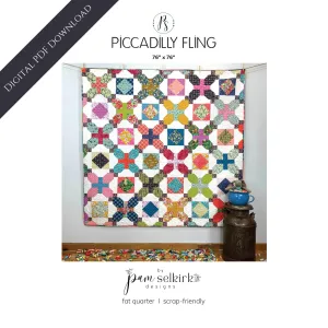 Piccadilly Fling Quilt Pattern (Digital PDF Download), by Pam Selkirk 76" x 76" Large Lap Size