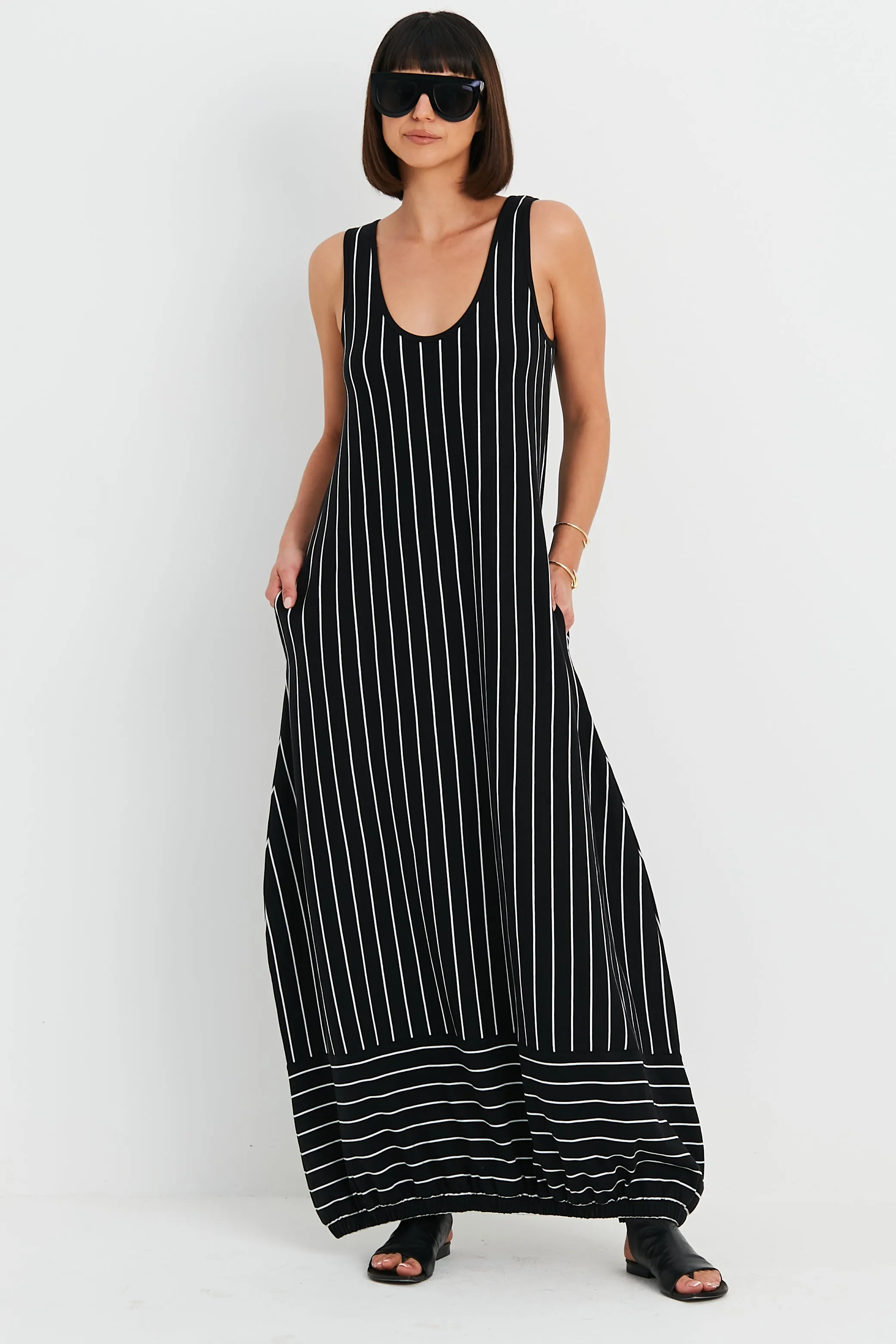 Pima Cotton Striped Lantern Dress