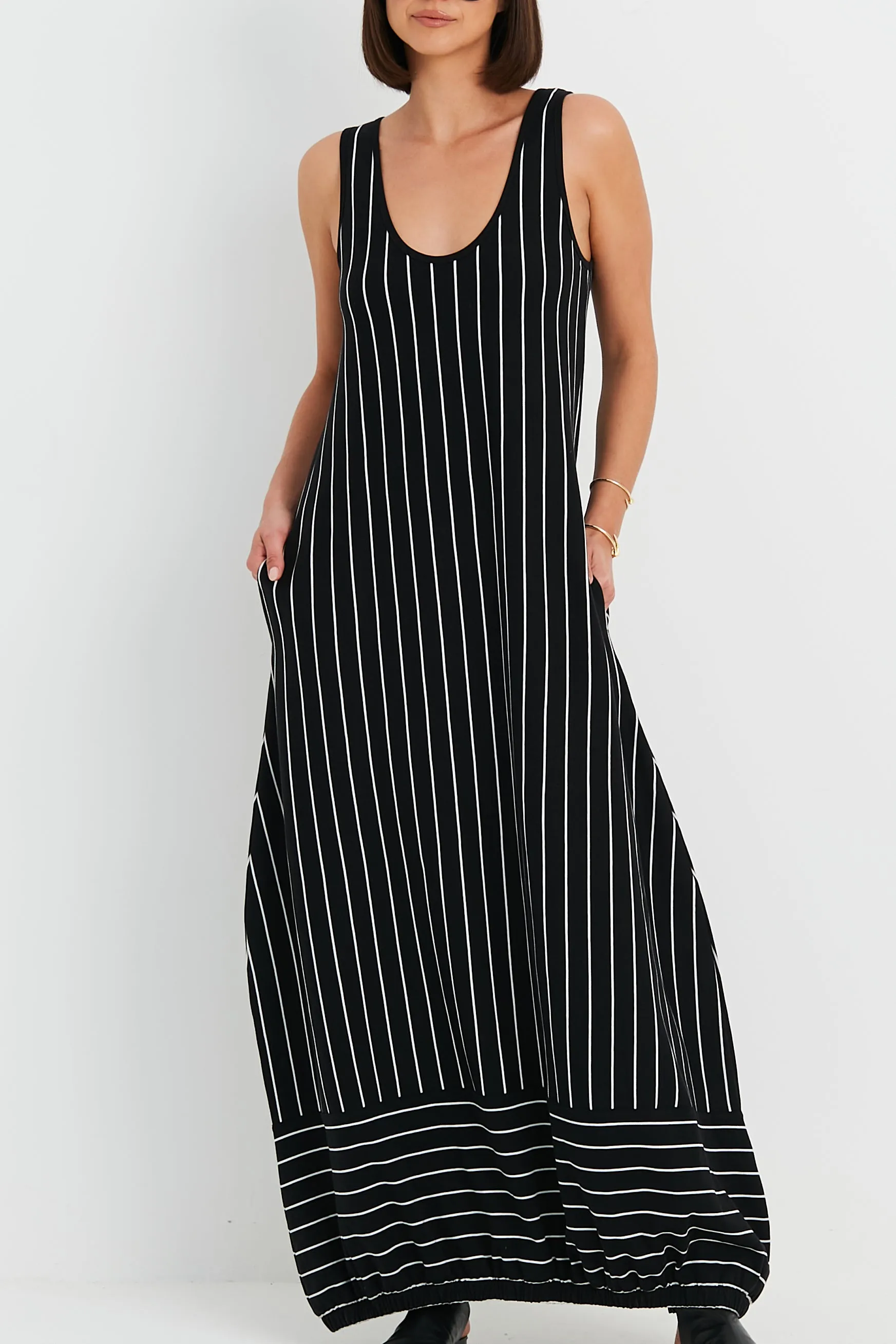 Pima Cotton Striped Lantern Dress