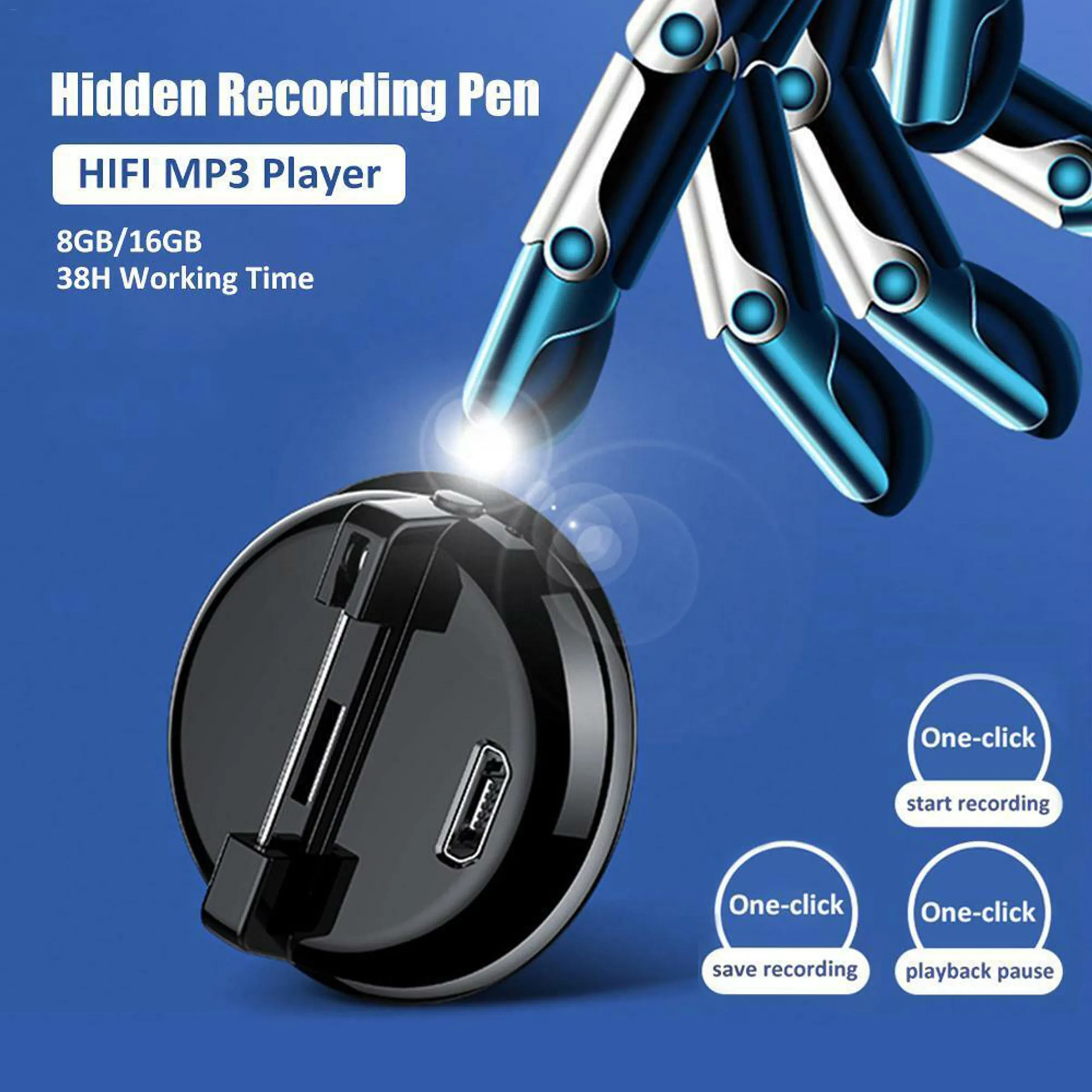 Pin / Badge / Brooch Spy Audio Voice Recorder Covert Sound Activated 38 Hour Battery 192Kbps HQ .WAV