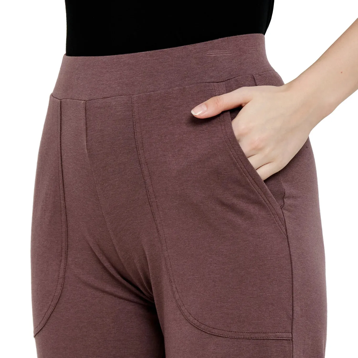 PIN TUCKED DETAILED TOP WITH olid Black Mid Calf Length Patched Pocket Pants For Women