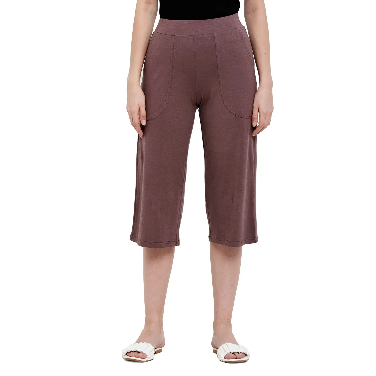 PIN TUCKED DETAILED TOP WITH olid Black Mid Calf Length Patched Pocket Pants For Women