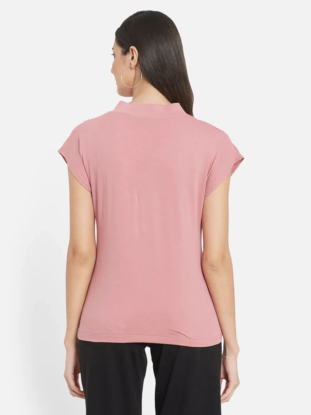 PIN TUCKED DETAILED TOP WITH olid Black Mid Calf Length Patched Pocket Pants For Women