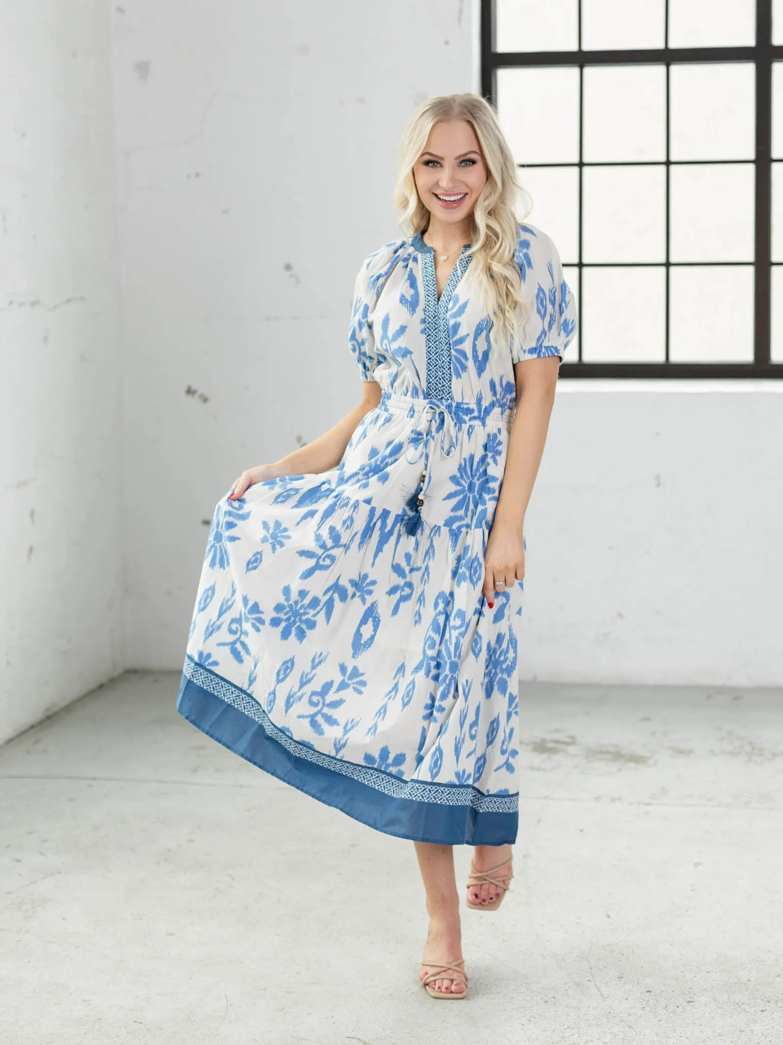 PINCH Contrast Floral Print Midi Dress