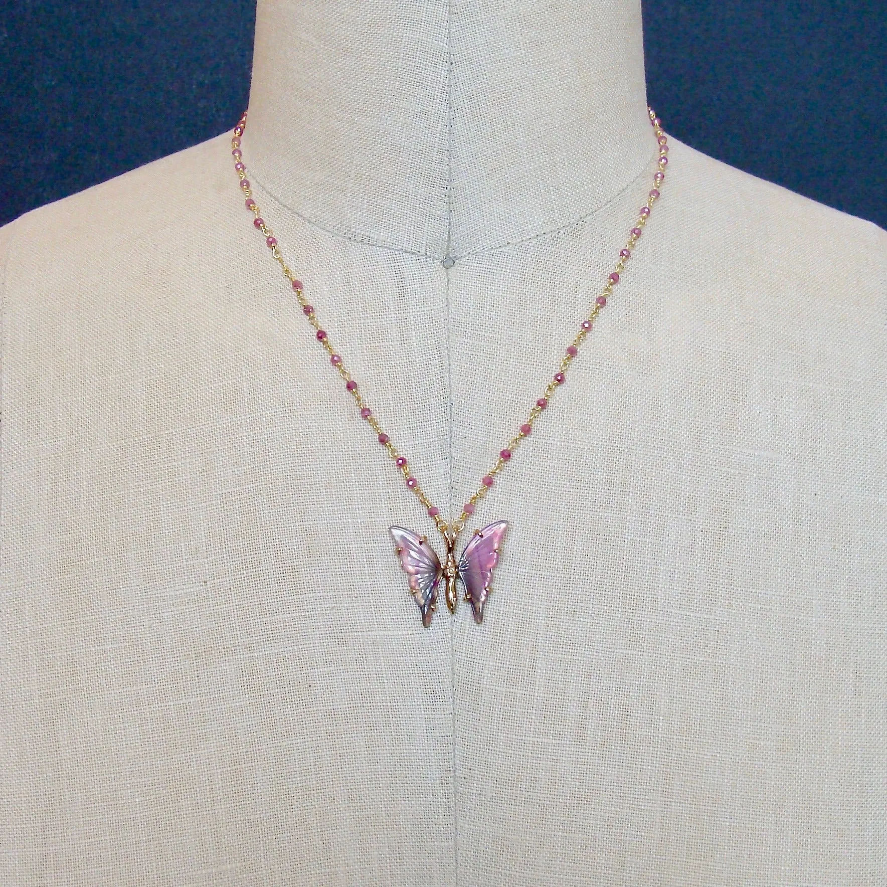 Pink Agate Butterfly Necklace - Papillon XIX Necklace