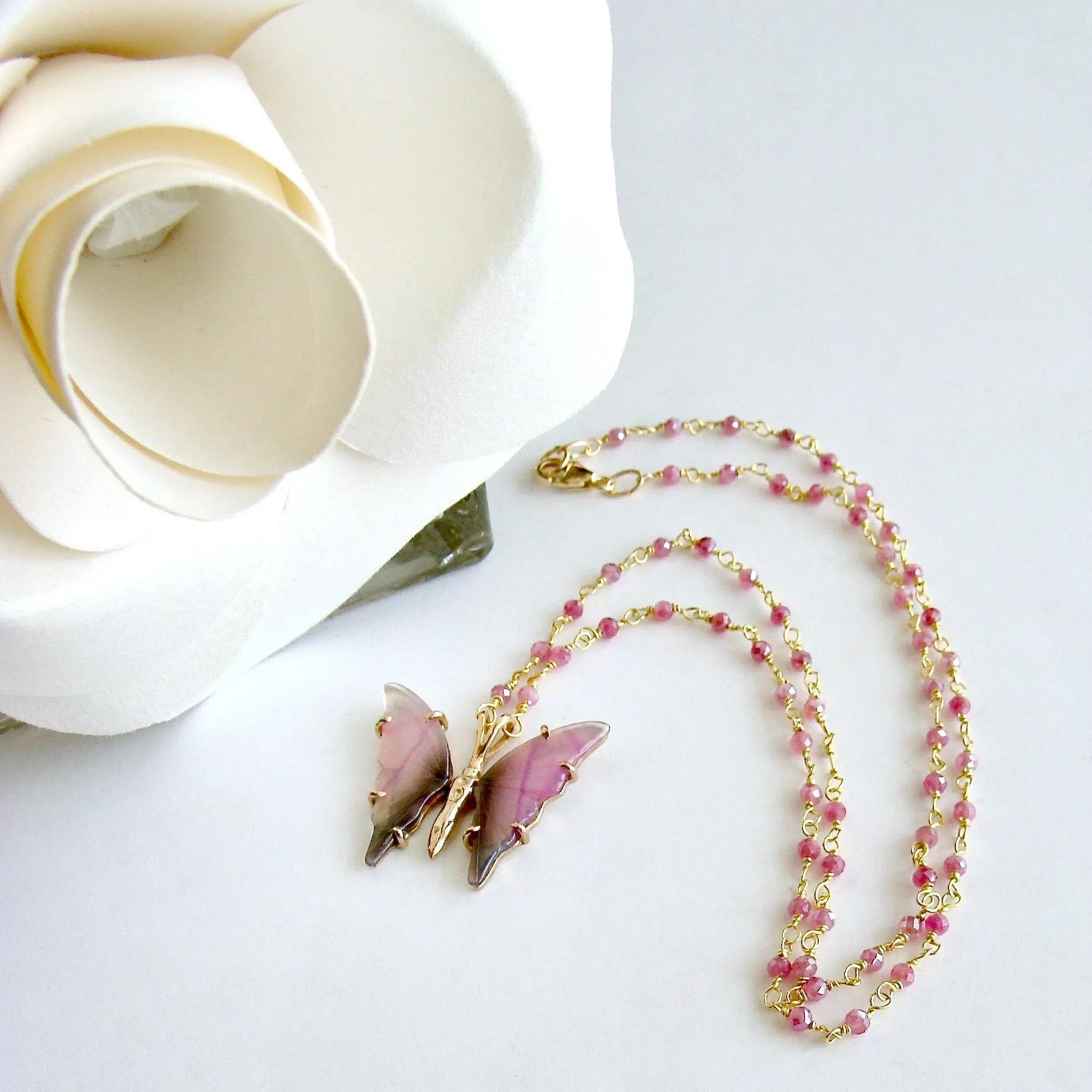 Pink Agate Butterfly Necklace - Papillon XIX Necklace