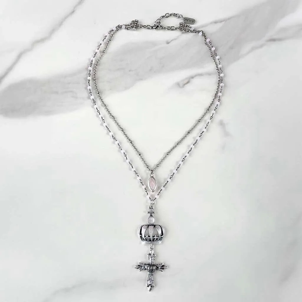 Pink Crown Rosary Necklace