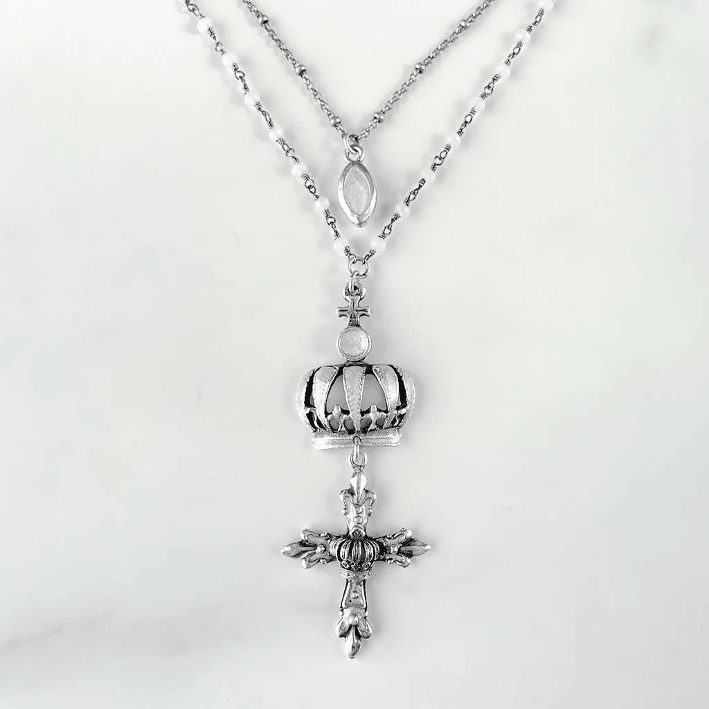 Pink Crown Rosary Necklace
