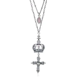 Pink Crown Rosary Necklace