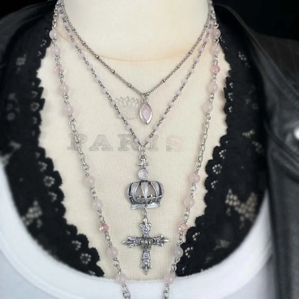 Pink Crown Rosary Necklace