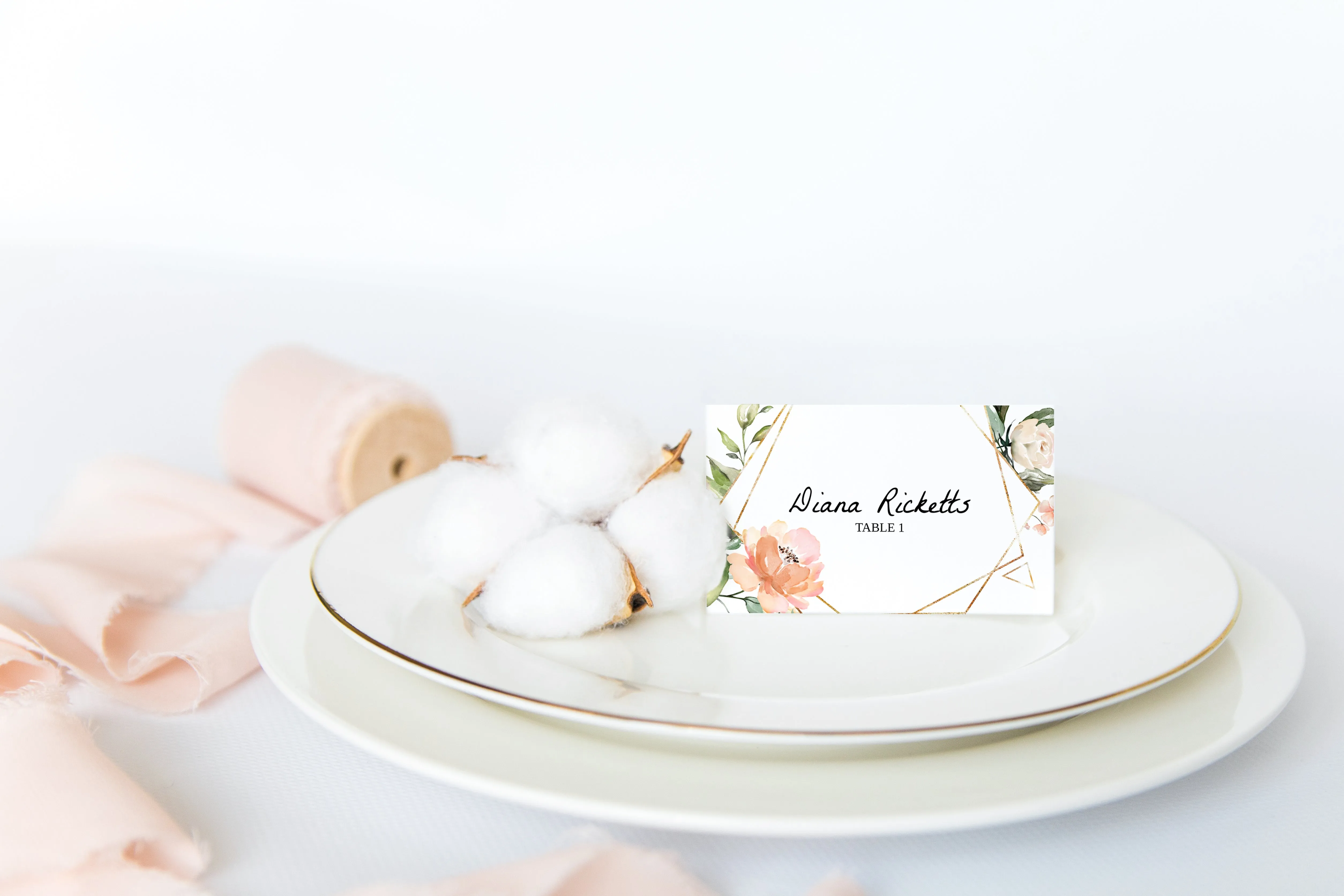 Pink Floral and Greenery Place Card Template - EDIE