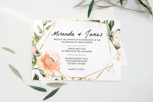 Pink Floral and Greenery Wedding Invitation Template - EDIE