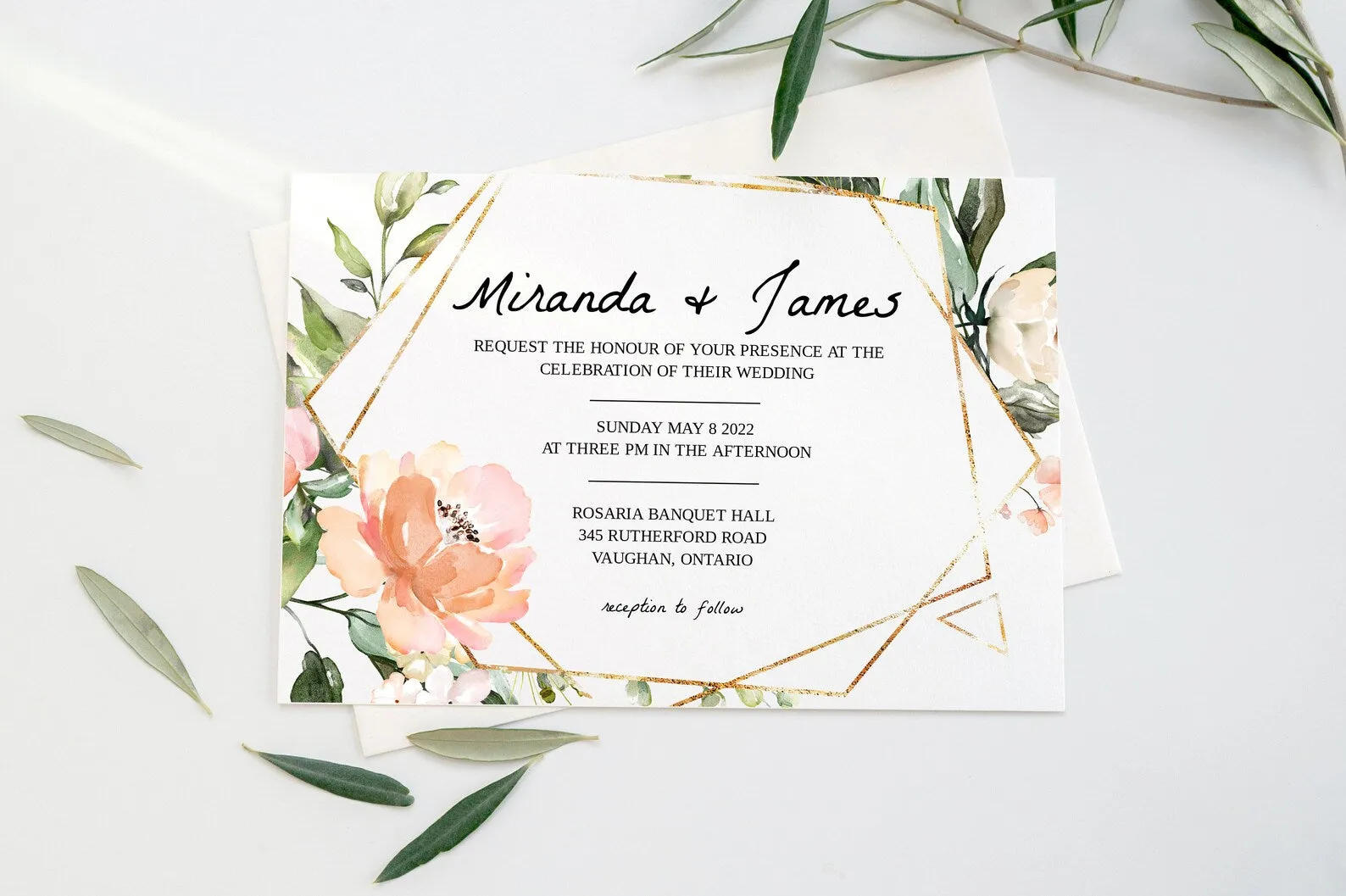 Pink Floral and Greenery Wedding Invitation Template - EDIE