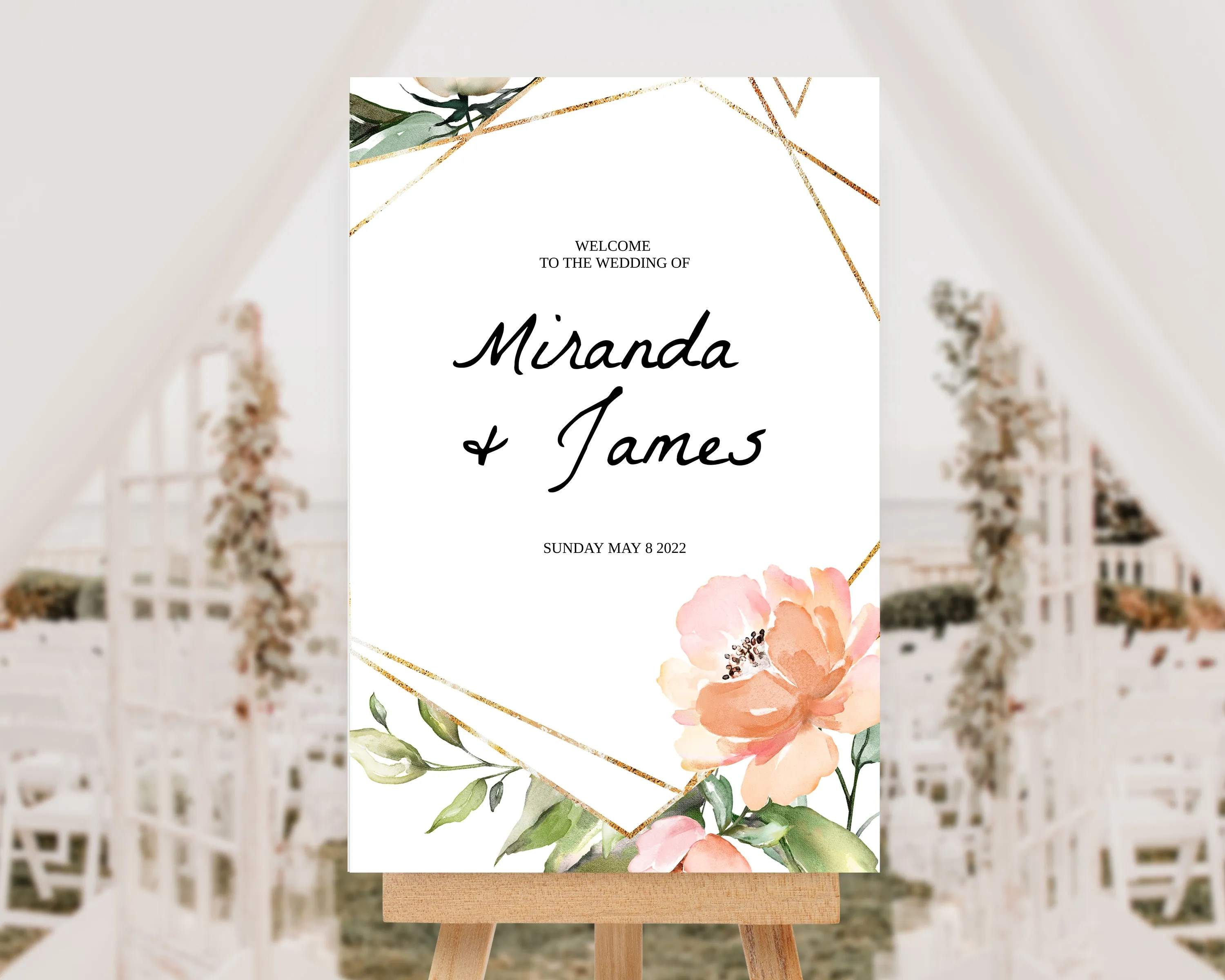 Pink Floral and Greenery Wedding Sign Template - EDIE