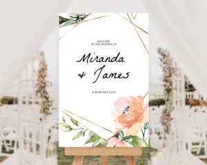 Pink Floral and Greenery Wedding Sign Template - EDIE