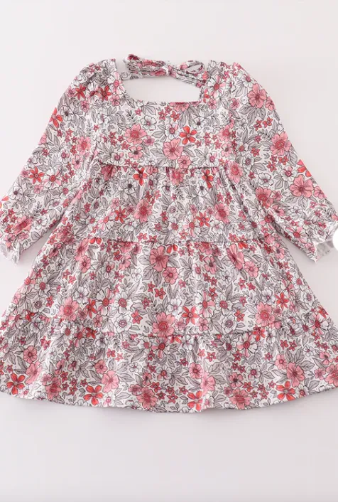 Pink Floral Tiered Dress