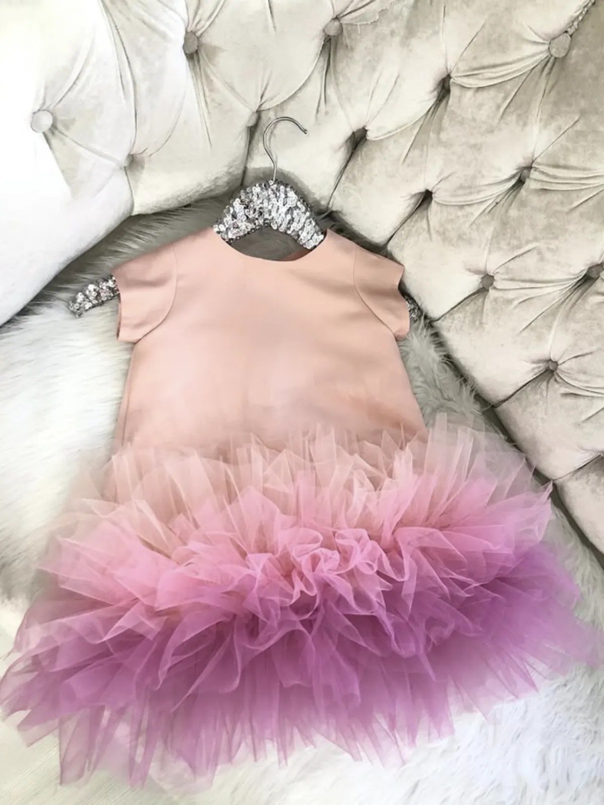 Pink Ombre Ruffle Tulle Party Dress