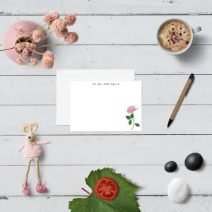 Pink Rose Personalised Flat Notecard Set