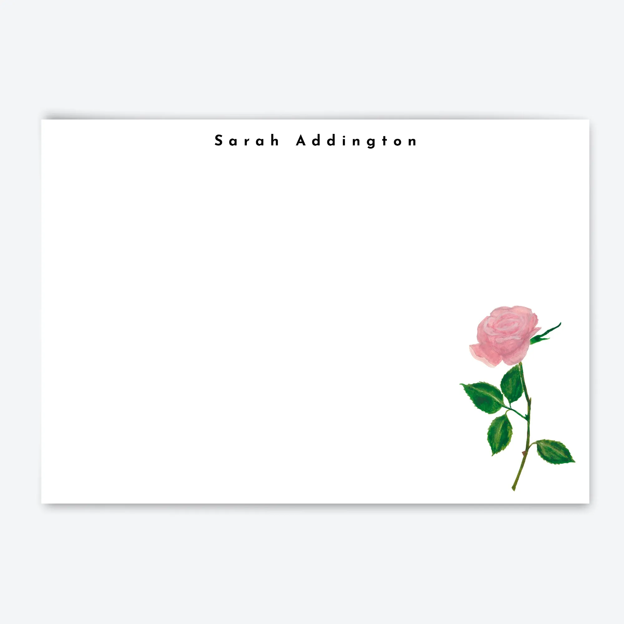 Pink Rose Personalised Flat Notecard Set